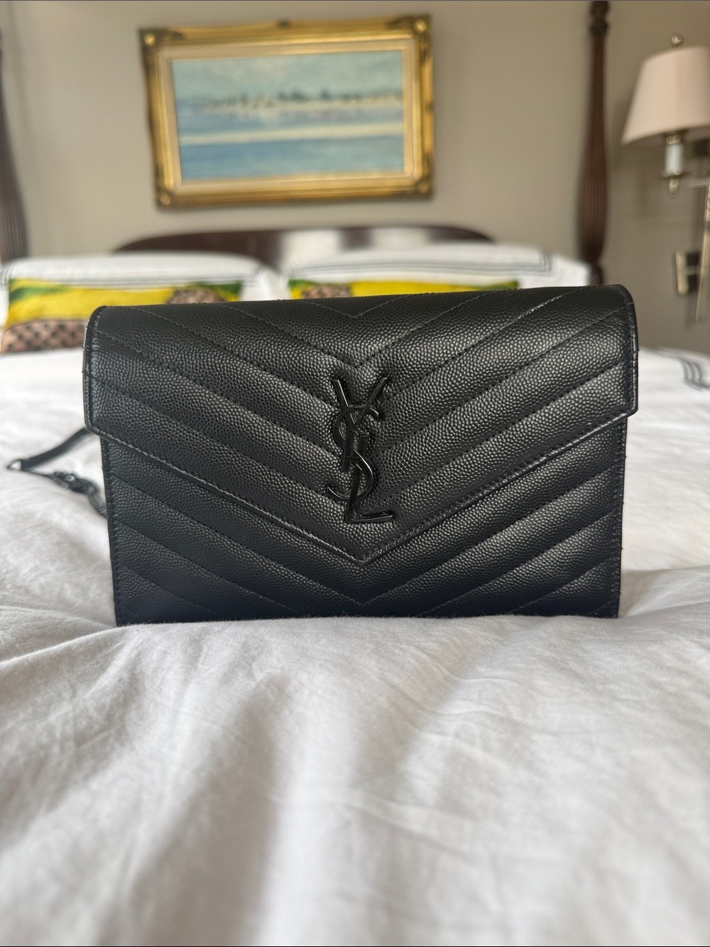 Saint Laurent Black Quilted Leather Mini Wallet-On-Chain